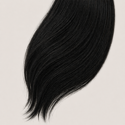 Stessia Butterfly Weft Echthaar Extensions in Farbe #1A Naturschwarz, flach ausgelegt
