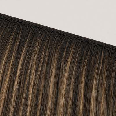 Flache Butterfly-Weft-Naht der Stessia Extensions in Farbe #1BT1B/4/Oak Balayage
