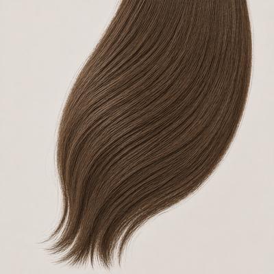 Stessia Butterfly Weft Echthaar Extensions in Farbe #4 Mittelbraun, flach ausgelegt