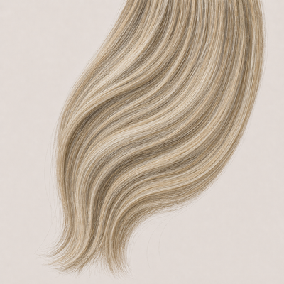 Stessia Butterfly Weft Echthaar Extensions in Farbe #613/18A Highlights, flach ausgelegt